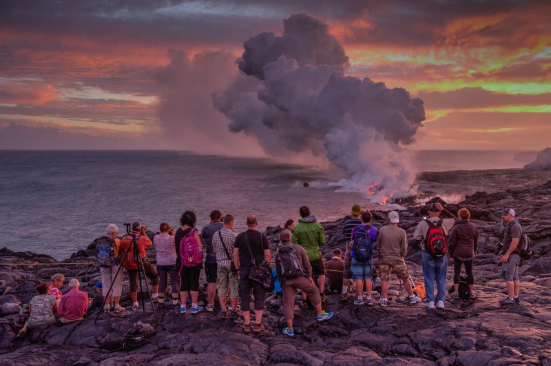 Photographers Capturing Lava Flow into the Sea