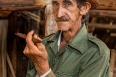 Cuban Tobacco Farmer Enjoys a Cigar